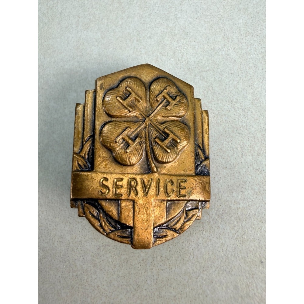 Vintage 4-H Service Pin Four Leaf Clover Gold Tone Agriculture Club Badge